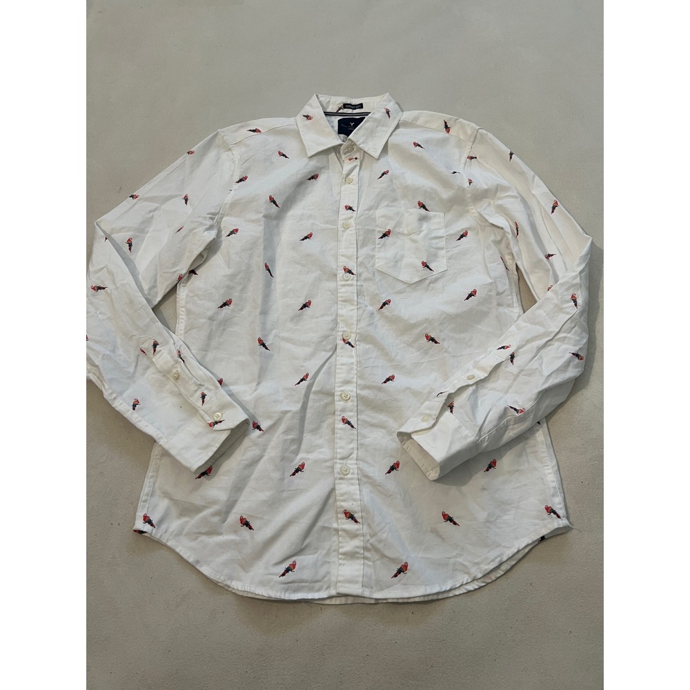 American Eagle Outfitters Mens Bird Print Button Down Shirt White Size M - Picture 2 of 14